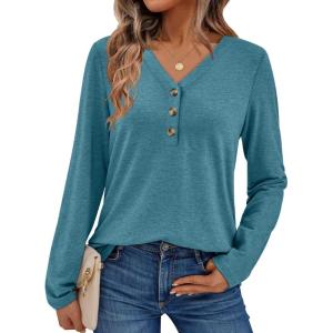 imageAUTOMET Womens Long Sleeve Tops Fall Fashion Dressy Casual Shirts V Neck TShirts Tunic Lightweight Outfits Clothes 2025Teal