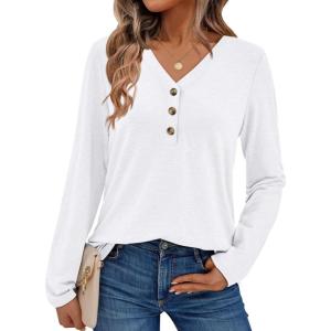 imageAUTOMET Womens Long Sleeve Tops Fall Fashion Dressy Casual Shirts V Neck TShirts Tunic Lightweight Outfits Clothes 2025White