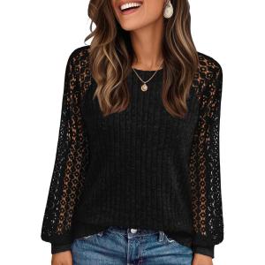 imageAUTOMET Womens Long Sleeve Work Shirts Lace Trendy Dressy Tops Fall Fashion Lightweight Sweaters Business Casual BlousesBlack
