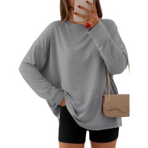 imageAUTOMET Womens Oversized Long Sleeve Shirts Fall Trendy Tops Fashion Gym Baggy Basic Casual Loose Fit Workout Y2k ClothesGrey