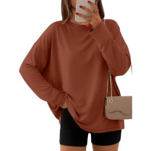 imageAUTOMET Womens Oversized Long Sleeve Shirts Fall Trendy Tops Fashion Gym Baggy Basic Casual Loose Fit Workout Y2k ClothesMaple