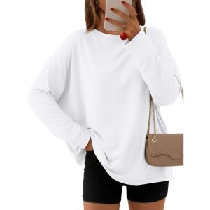 imageAUTOMET Womens Oversized Long Sleeve Shirts Fall Trendy Tops Fashion Gym Baggy Basic Casual Loose Fit Workout Y2k ClothesWhite