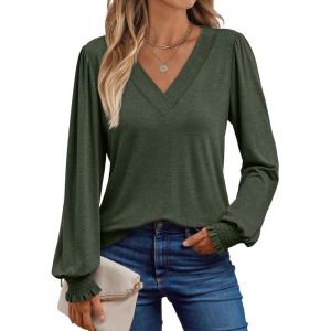 imageAUTOMET Womens TShirts Long Sleeve Tops V Neck Blouses Dressy Business Casual Fall Fashion 2025 Trendy Outfit Winter ClothesArmygreen