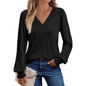 imageAUTOMET Womens TShirts Long Sleeve Tops V Neck Blouses Dressy Business Casual Fall Fashion 2025 Trendy Outfit Winter ClothesBlack