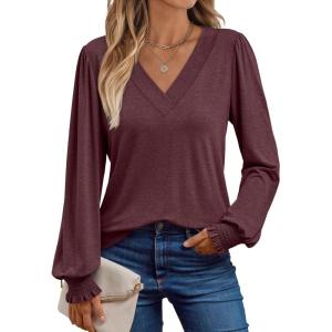 imageAUTOMET Womens TShirts Long Sleeve Tops V Neck Blouses Dressy Business Casual Fall Fashion 2025 Trendy Outfit Winter ClothesWinered
