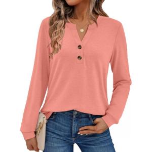 imageAUTOMET Womens Tops Long Sleeve Shirts Fall Fashion Clothes Henley Dressy Casual Blouses Trendy 2025Pink