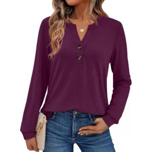 imageAUTOMET Womens Tops Long Sleeve Shirts Fall Fashion Clothes Henley Dressy Casual Blouses Trendy 2025Purple