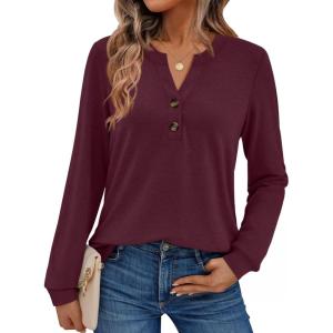 imageAUTOMET Womens Tops Long Sleeve Shirts Fall Fashion Clothes Henley Dressy Casual Blouses Trendy 2025Winered