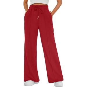 imageAUTOMET Womens Wide Leg Sweatpants Baggy Lounge Travel Pants Fall Fashion Outfits 2025 Winter Clothes JoggersRed