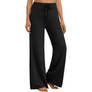 imageAUTOMET Womes Pajama Pants Wide Leg Comfy Casual Lounge Yoga Pants High Waisted Drawstring Bottoms Fall Trendy 2025Black