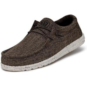 imageHey Dude Mens Wally Loafer Multiple Colors  Mens Shoes  Mens Lace Up LoafersLinen Dark Brown 2