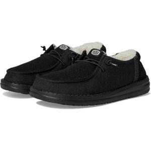 imageHey Dude Kids Wendy Brushed Cozy Little KidBig Kid  Loafers for Kids  Canvas Upper  Cotton LiningBlackBlack