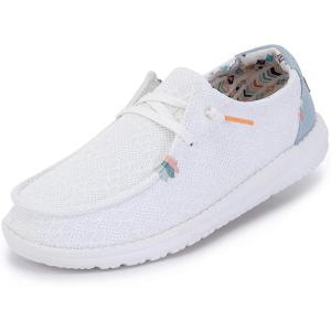 imageHEYDUDE Womens Wendy Canvas Womens Shoes Womens Slipon Loafers Comfortable ampamp LightWeightWhiteCrochet