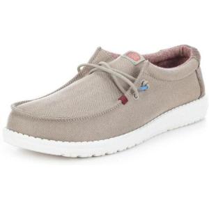 imageHEYDUDE Mens Wally Stretch Canvas Loafers  Comfortable Lightweight SlipOn Shoes for Men  Casual Walking Travel ampamp Everyday ComfortHerringbone Tan