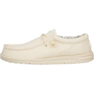 imageHEYDUDE Mens Wally Stretch Canvas Loafers  Comfortable Lightweight SlipOn Shoes for Men  Casual Walking Travel ampamp Everyday ComfortStone White
