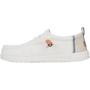 imageHEYDUDE Mens Wally Craft Linen SlipOn Loafers  Lightweight Comfortable Shoes  Travel Ready Casual Walking SneakersWhiteStone Grey