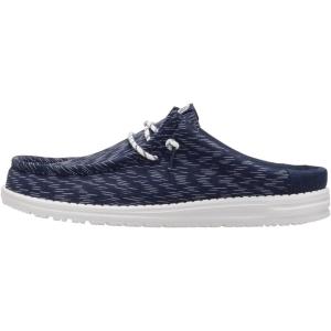 imageHEYDUDE Wally Slip Jersey Jacquard Mens Lightweight Comfortable Mules with Elastic Laces  Casual Everyday WearNavy BlazerWhite