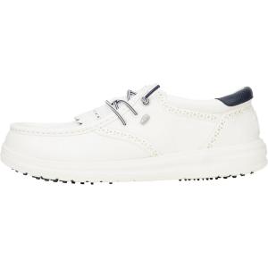 imageHEYDUDE Mens Wally Golf Classic Shoes  Lightweight Spikeless Golf Style  Faux Leather Upper  Removable KiltieWhiteNavy Blazer