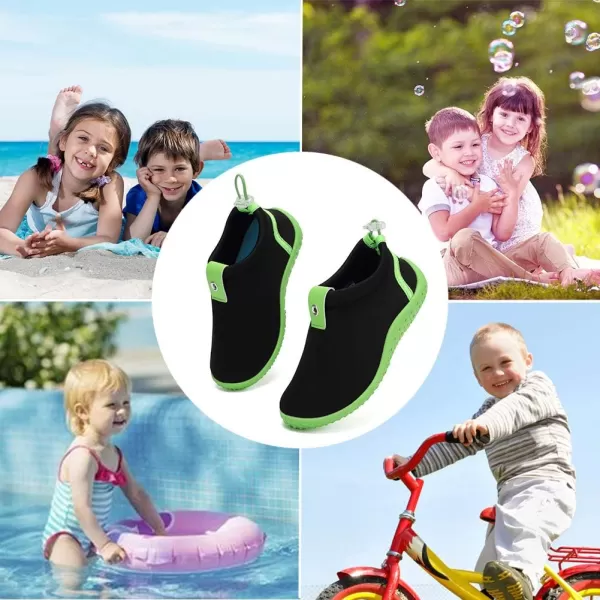 CIOR Toddler Kid Water Shoes Aqua Shoe Swimming Pool Beach Sports Athletic Shoes for Girls and BoysClassicblackGreen