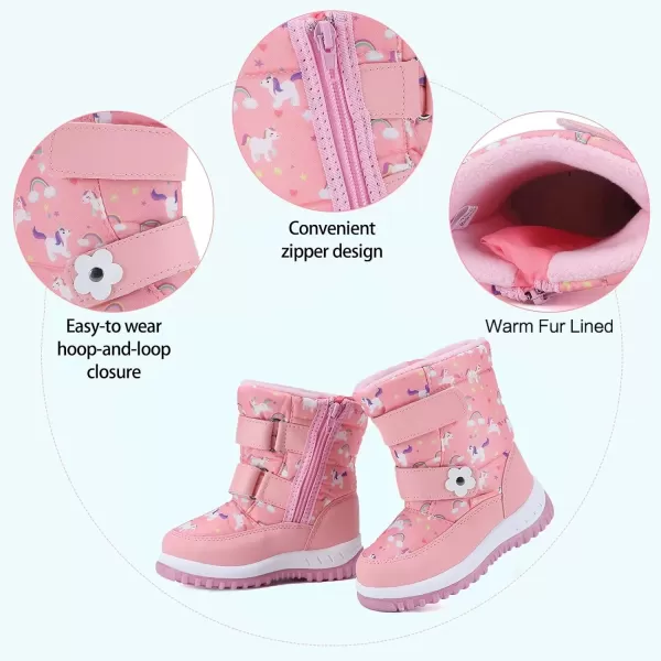 CIOR Winter Snow Boots for Boy and Girl Outdoor Waterproof with Fur LinedToddlerLittle Kids12lpink