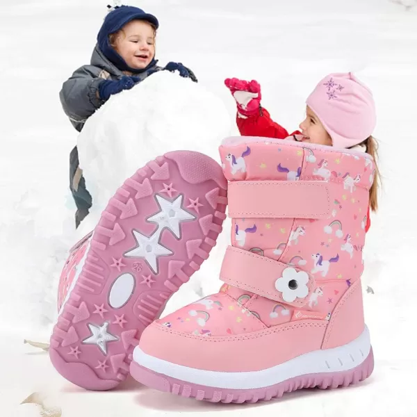 CIOR Winter Snow Boots for Boy and Girl Outdoor Waterproof with Fur LinedToddlerLittle Kids12lpink