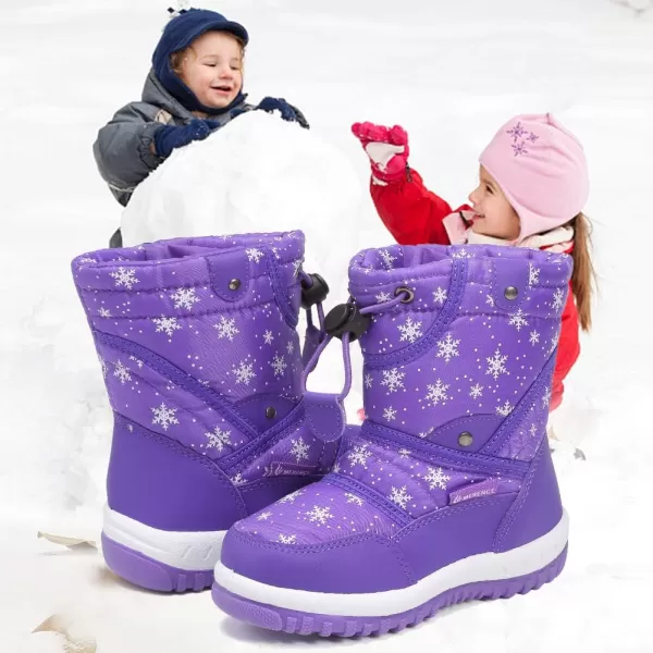 CIOR Winter Snow Boots for Boy and Girl Outdoor Waterproof with Fur LinedToddlerLittle Kids14purple