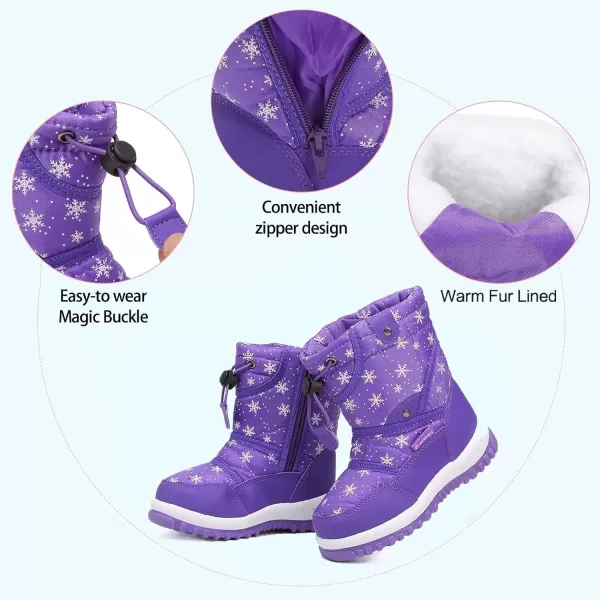 CIOR Winter Snow Boots for Boy and Girl Outdoor Waterproof with Fur LinedToddlerLittle Kids14purple