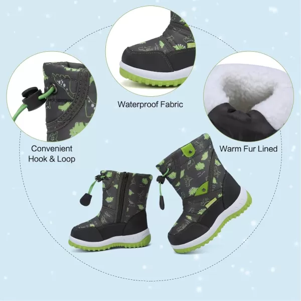 CIOR Winter Snow Boots for Boy and Girl Outdoor Waterproof with Fur LinedToddlerLittle Kids21dinosaur Green