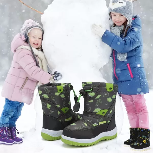 CIOR Winter Snow Boots for Boy and Girl Outdoor Waterproof with Fur LinedToddlerLittle Kids21dinosaur Green