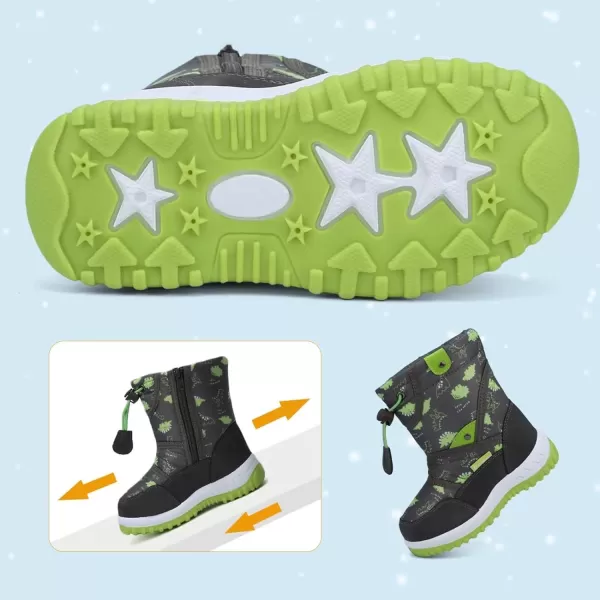 CIOR Winter Snow Boots for Boy and Girl Outdoor Waterproof with Fur LinedToddlerLittle Kids21dinosaur Green