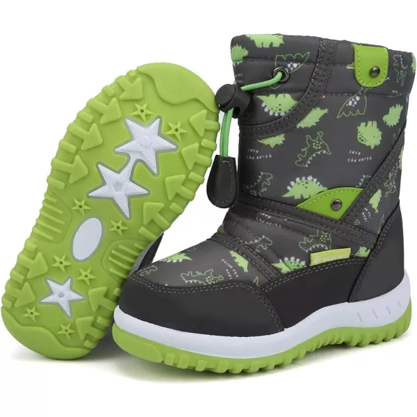 CIOR Winter Snow Boots for Boy and Girl Outdoor Waterproof with Fur LinedToddlerLittle Kids21dinosaur Green