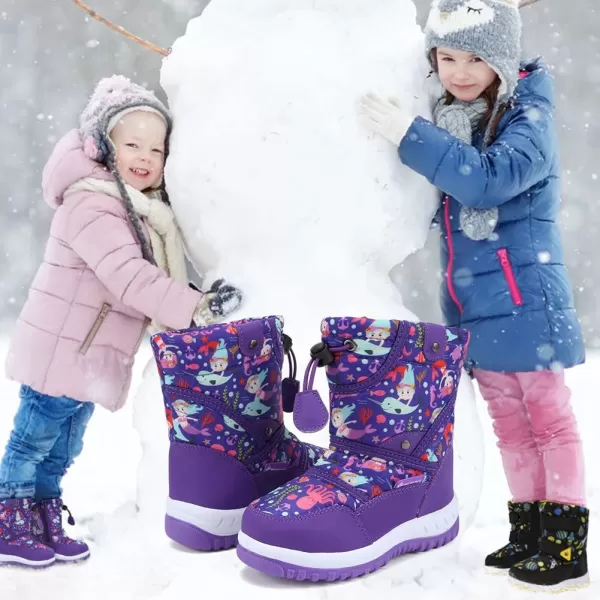 CIOR Winter Snow Boots for Boy and Girl Outdoor Waterproof with Fur LinedToddlerLittle Kids21mermaid Purple