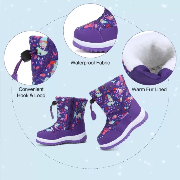 CIOR Winter Snow Boots for Boy and Girl Outdoor Waterproof with Fur LinedToddlerLittle Kids21mermaid Purple