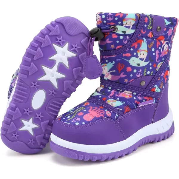 CIOR Winter Snow Boots for Boy and Girl Outdoor Waterproof with Fur LinedToddlerLittle Kids21mermaid Purple