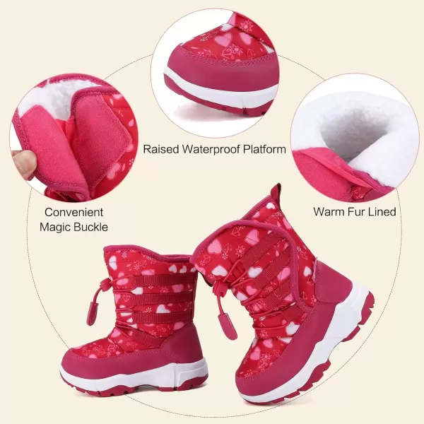 CIOR Winter Snow Boots for Boy and Girl Outdoor Waterproof with Fur LinedToddlerLittle Kids580rosered