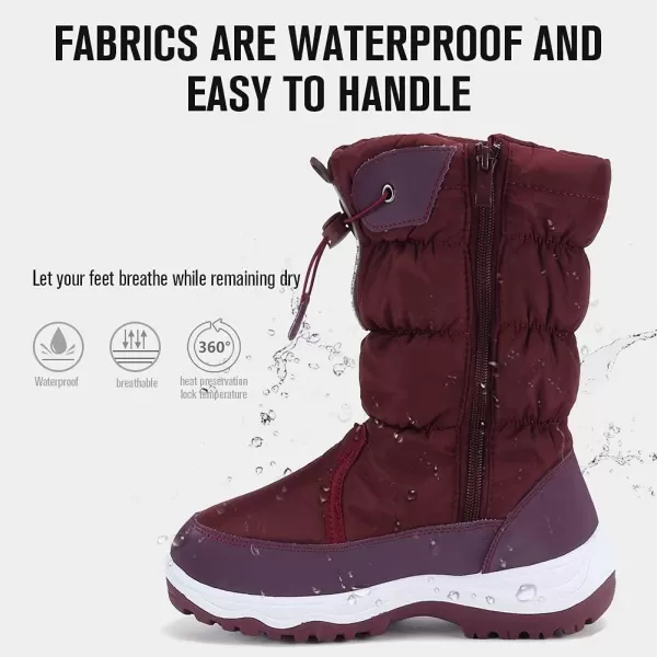 CIOR Womens Snow Boots Winter II WaterResistant Fur Lined Frosty Warm AntiSlip BootDrawstring Wine