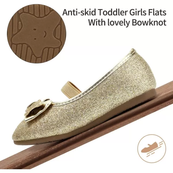 CIOR Toddler Girls Ballet Flats Shoes Ballerina Bowknot Jane Mary Princess Dress Shoes for Wedding Party SchoolLight Gold Glitter