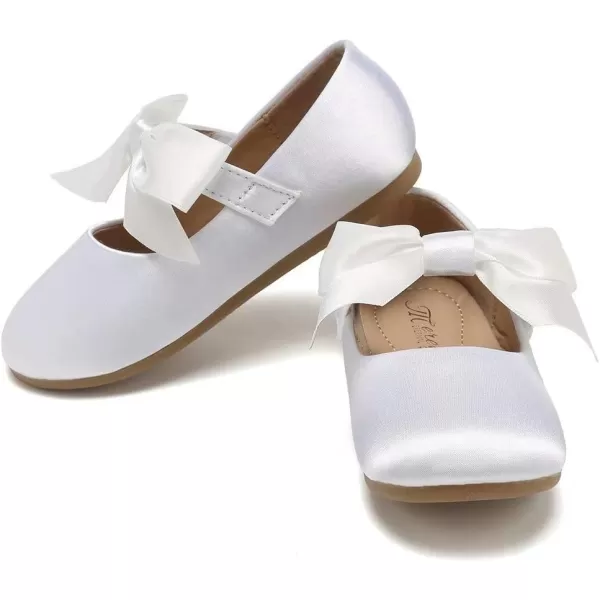 CIOR Toddler Girls Ballet Flats Shoes Ballerina Bowknot Jane Mary Princess Dress Shoes for Wedding Party SchoolSwhite