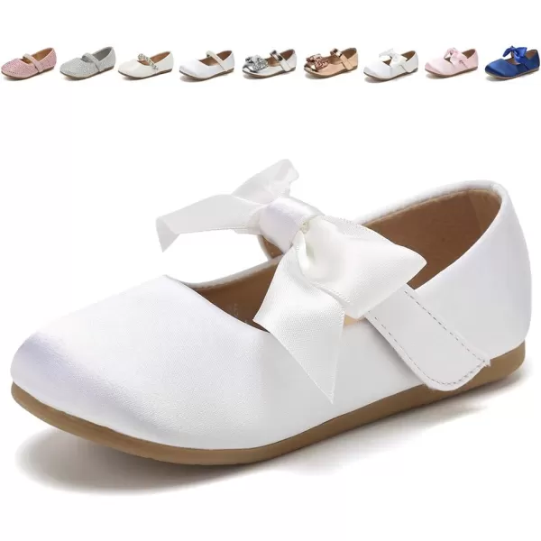 CIOR Toddler Girls Ballet Flats Shoes Ballerina Bowknot Jane Mary Princess Dress Shoes for Wedding Party SchoolSwhite