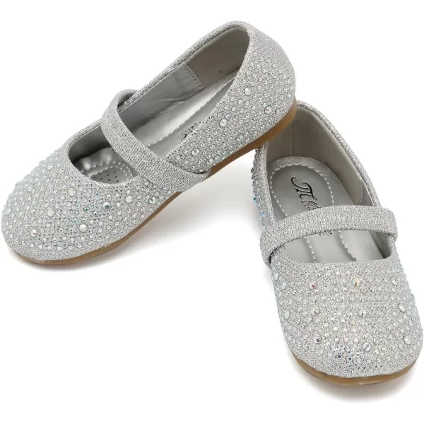 CIOR Toddler Girls Ballet Flats Shoes Ballerina Bowknot Jane Mary Princess Dress Shoes for Wedding Party SchoolTshinesilverglitter