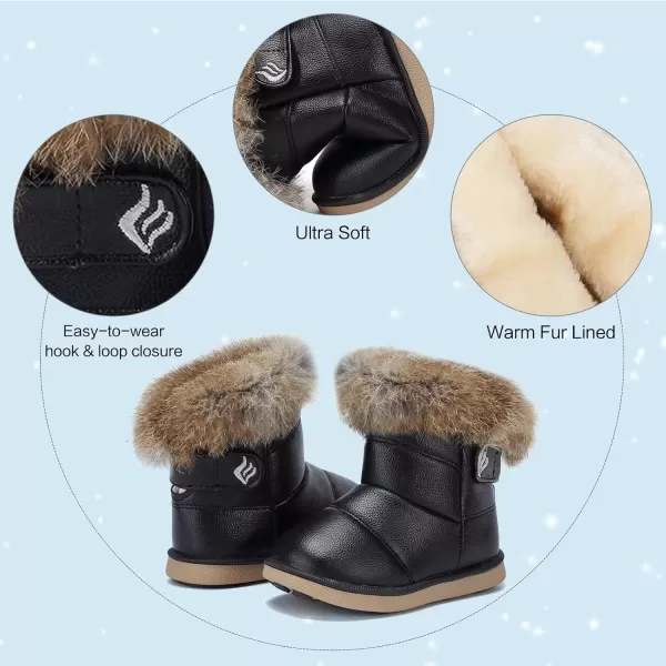 CIOR Toddler Snow Boots for Girls Boys Winter Warm Kids Button Boots Outdoor Shoes88black