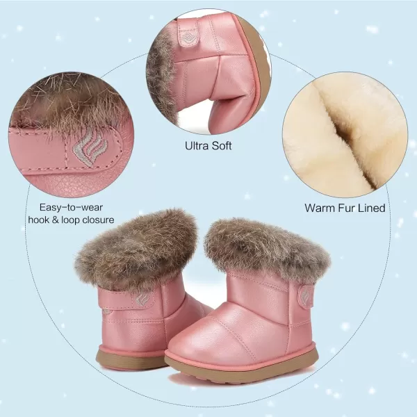 CIOR Toddler Snow Boots for Girls Boys Winter Warm Kids Button Boots Outdoor Shoes88pink