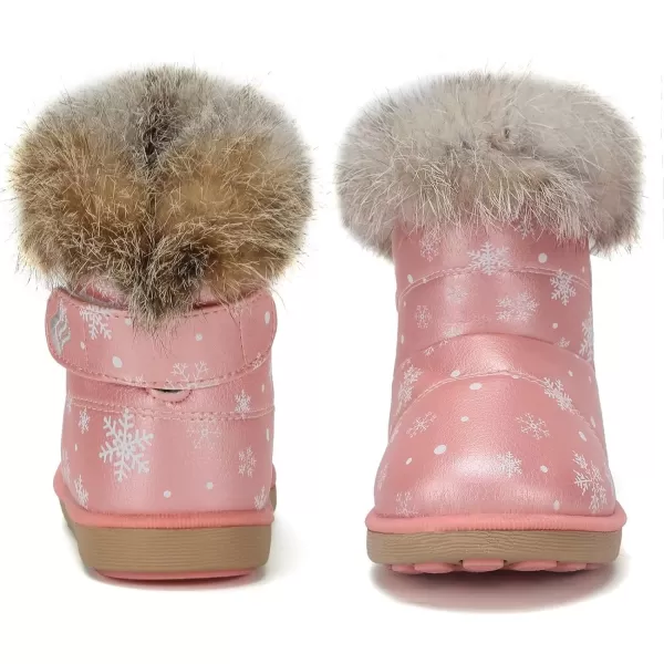 CIOR Toddler Snow Boots for Girls Boys Winter Warm Kids Button Boots Outdoor Shoes88snowflake Pink