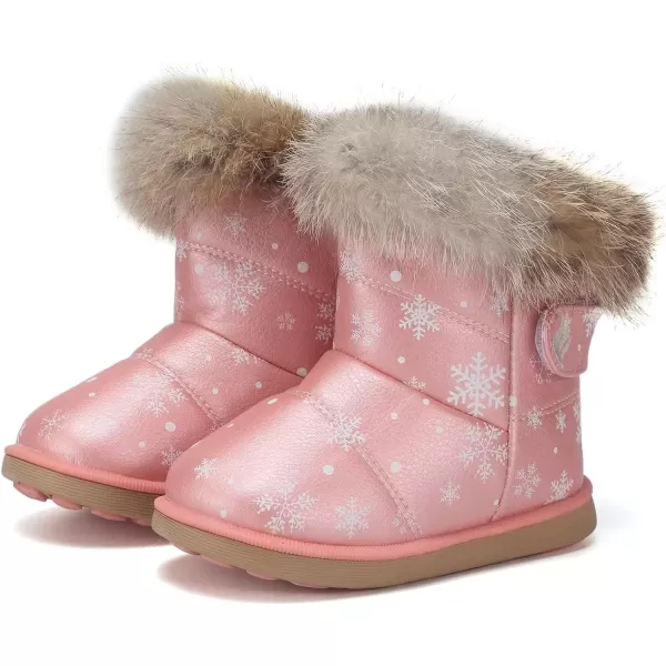 CIOR Toddler Snow Boots for Girls Boys Winter Warm Kids Button Boots Outdoor Shoes88snowflake Pink