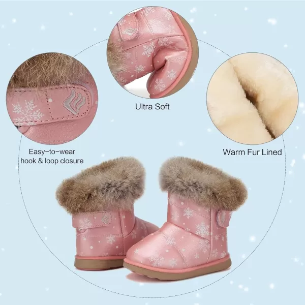 CIOR Toddler Snow Boots for Girls Boys Winter Warm Kids Button Boots Outdoor Shoes88snowflake Pink