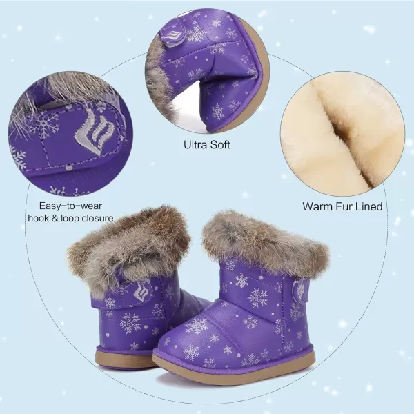 CIOR Toddler Snow Boots for Girls Boys Winter Warm Kids Button Boots Outdoor Shoes88snowflake Purple