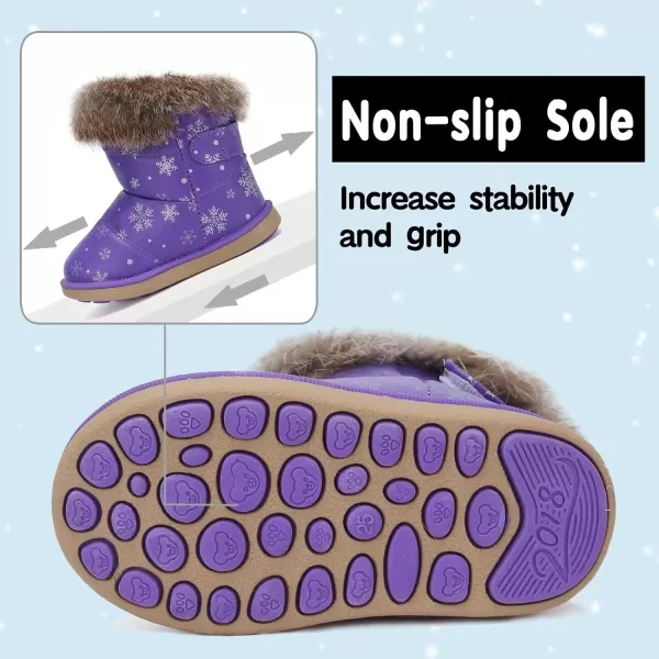 CIOR Toddler Snow Boots for Girls Boys Winter Warm Kids Button Boots Outdoor Shoes88snowflake Purple