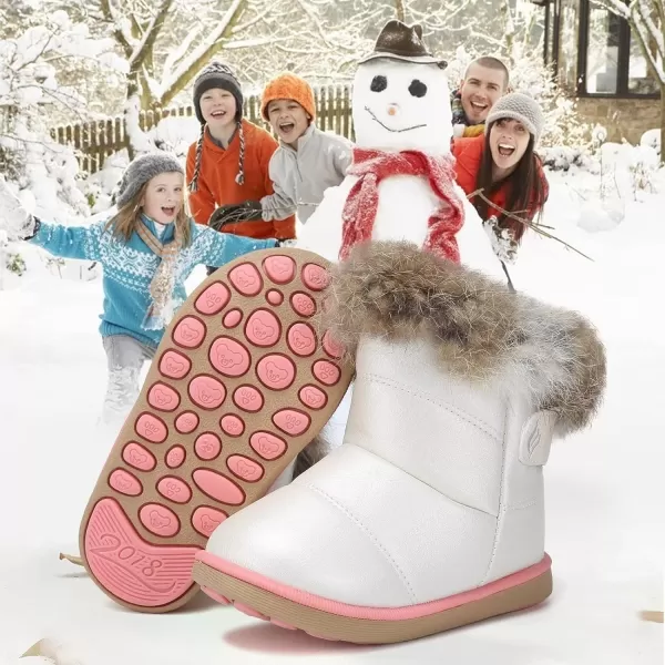 CIOR Toddler Snow Boots for Girls Boys Winter Warm Kids Button Boots Outdoor Shoes88white