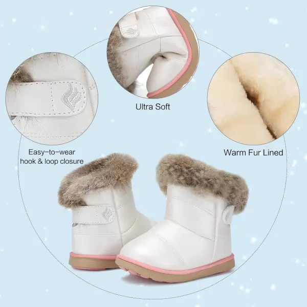 CIOR Toddler Snow Boots for Girls Boys Winter Warm Kids Button Boots Outdoor Shoes88white