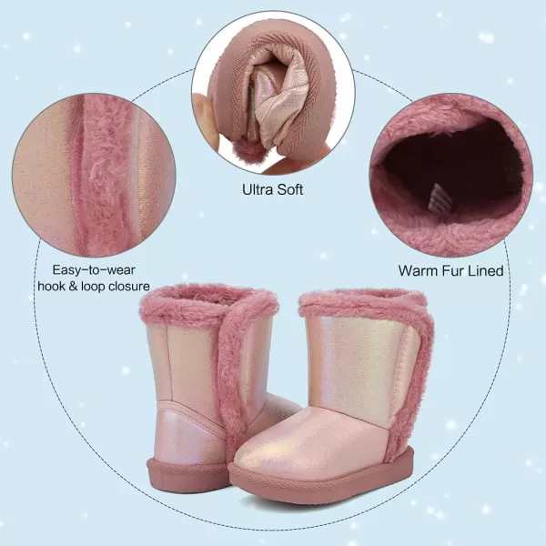 CIOR Toddler Snow Boots for Girls Boys Winter Warm Kids Button Boots Outdoor ShoesPupink